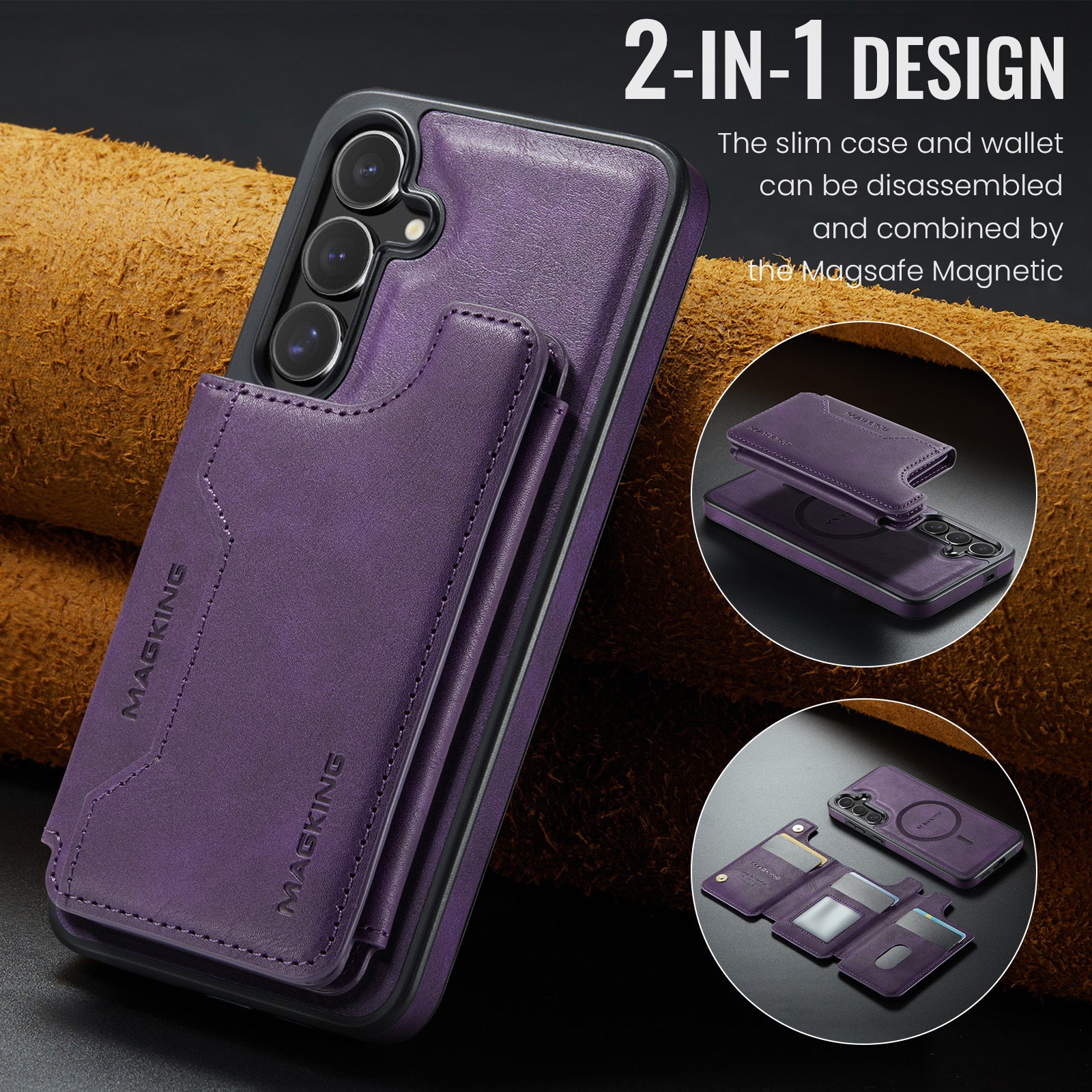 2 in 1 Magnetic Leather Wallet Case for Samsung - 图片 11