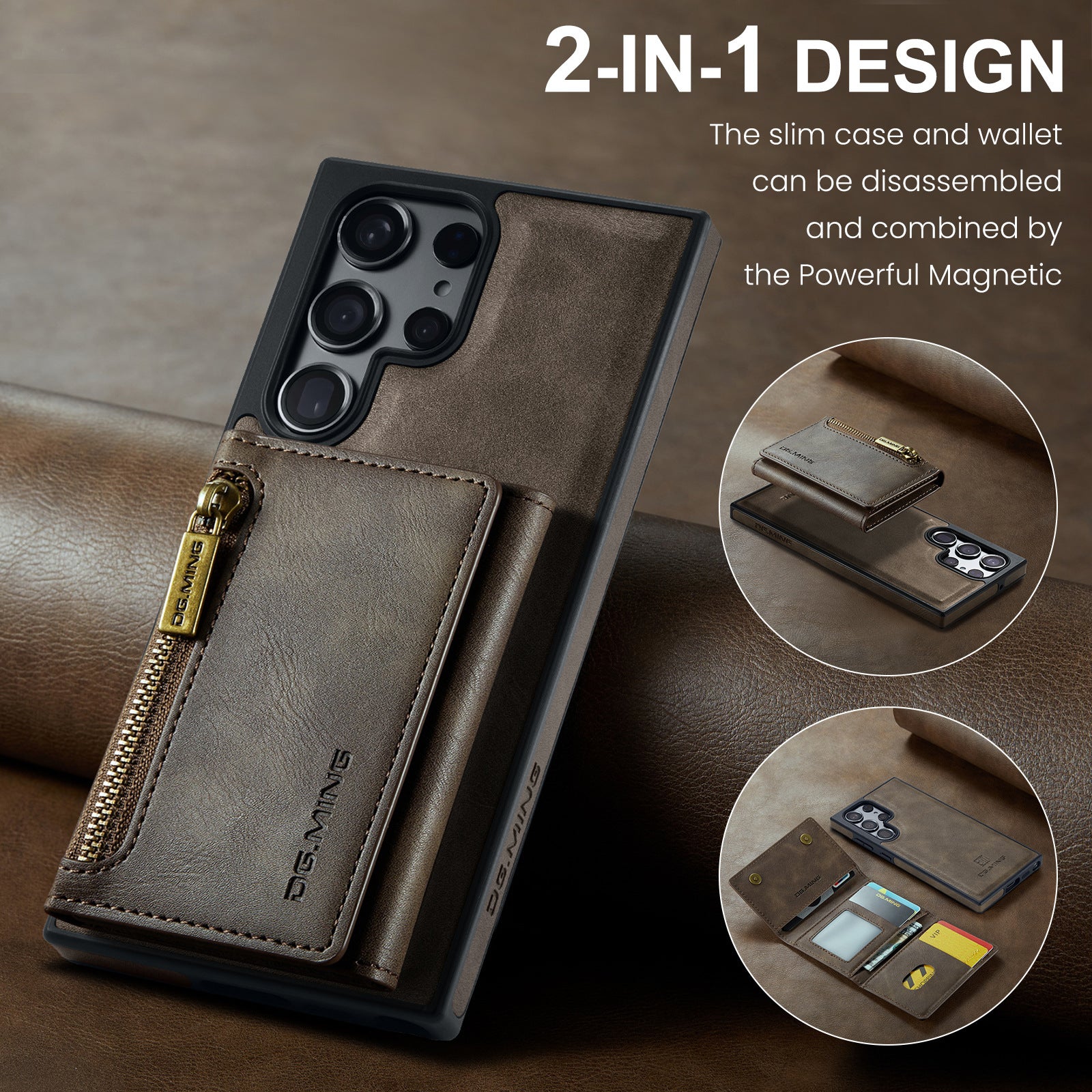 2 in 1 Magnetic Leather Wallet Case for Samsung