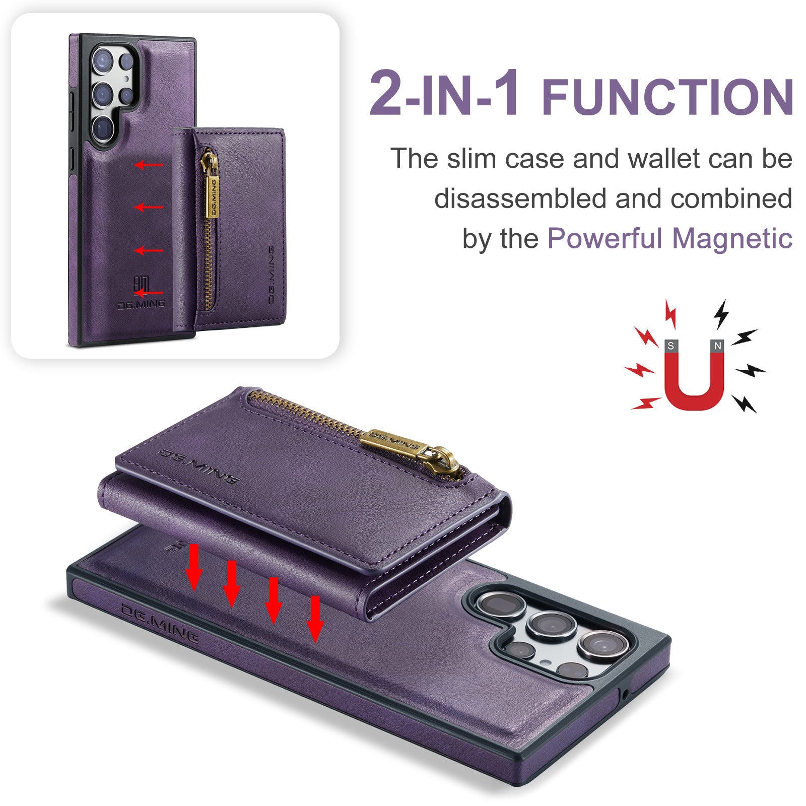 2 in 1 Magnetic Leather Wallet Case for Samsung - 图片 3