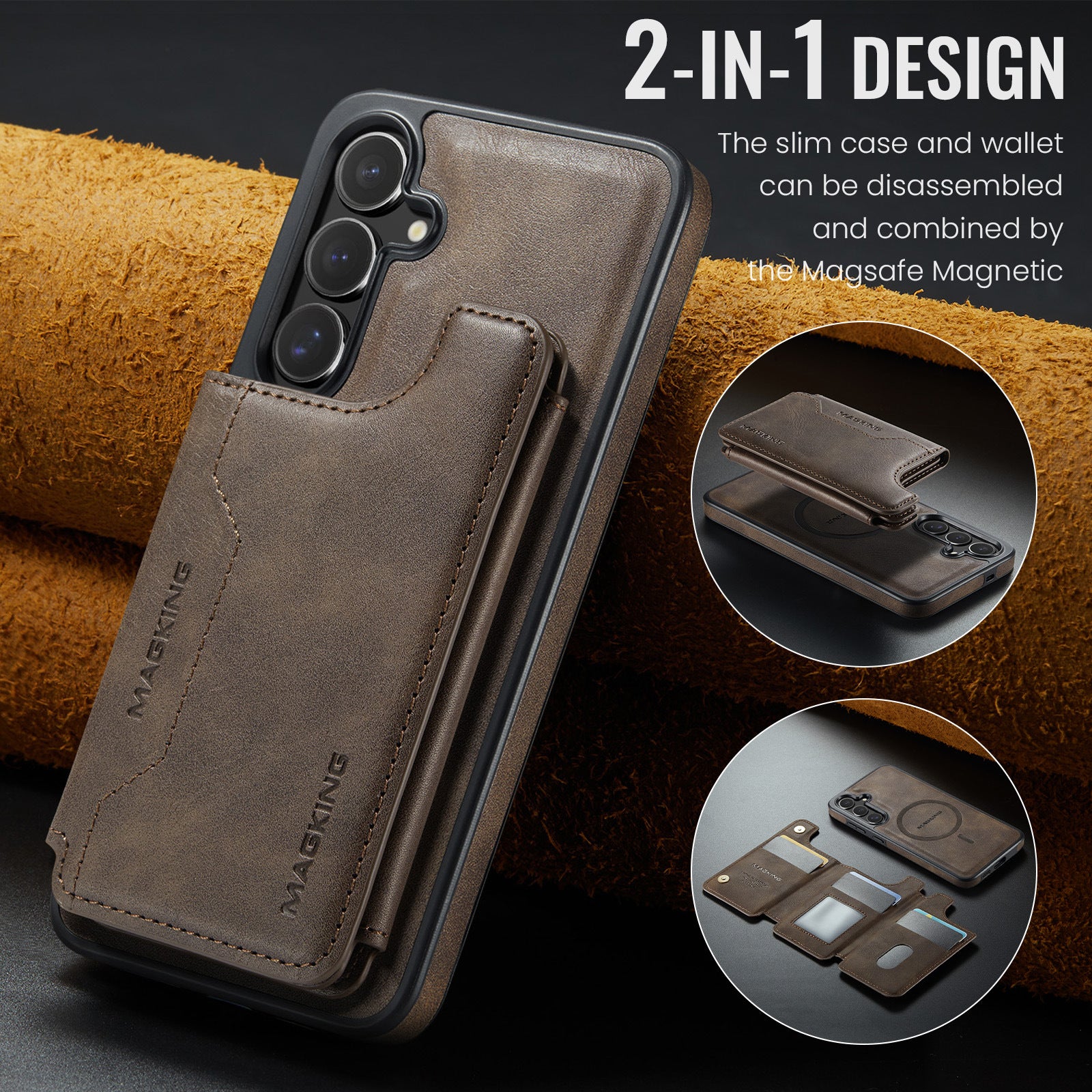 2 in 1 Magnetic Leather Wallet Case for Samsung - 图片 9
