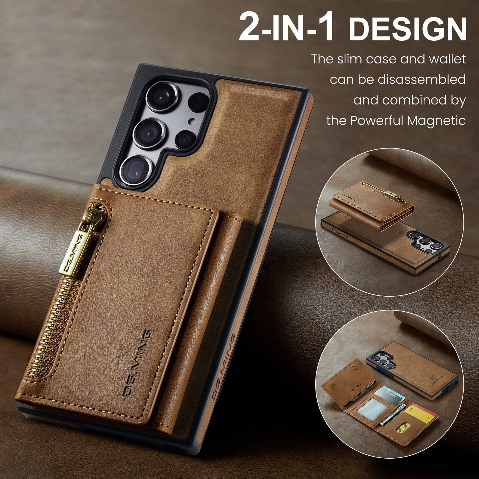 2 in 1 Magnetic Leather Wallet Case for Samsung - 图片 8