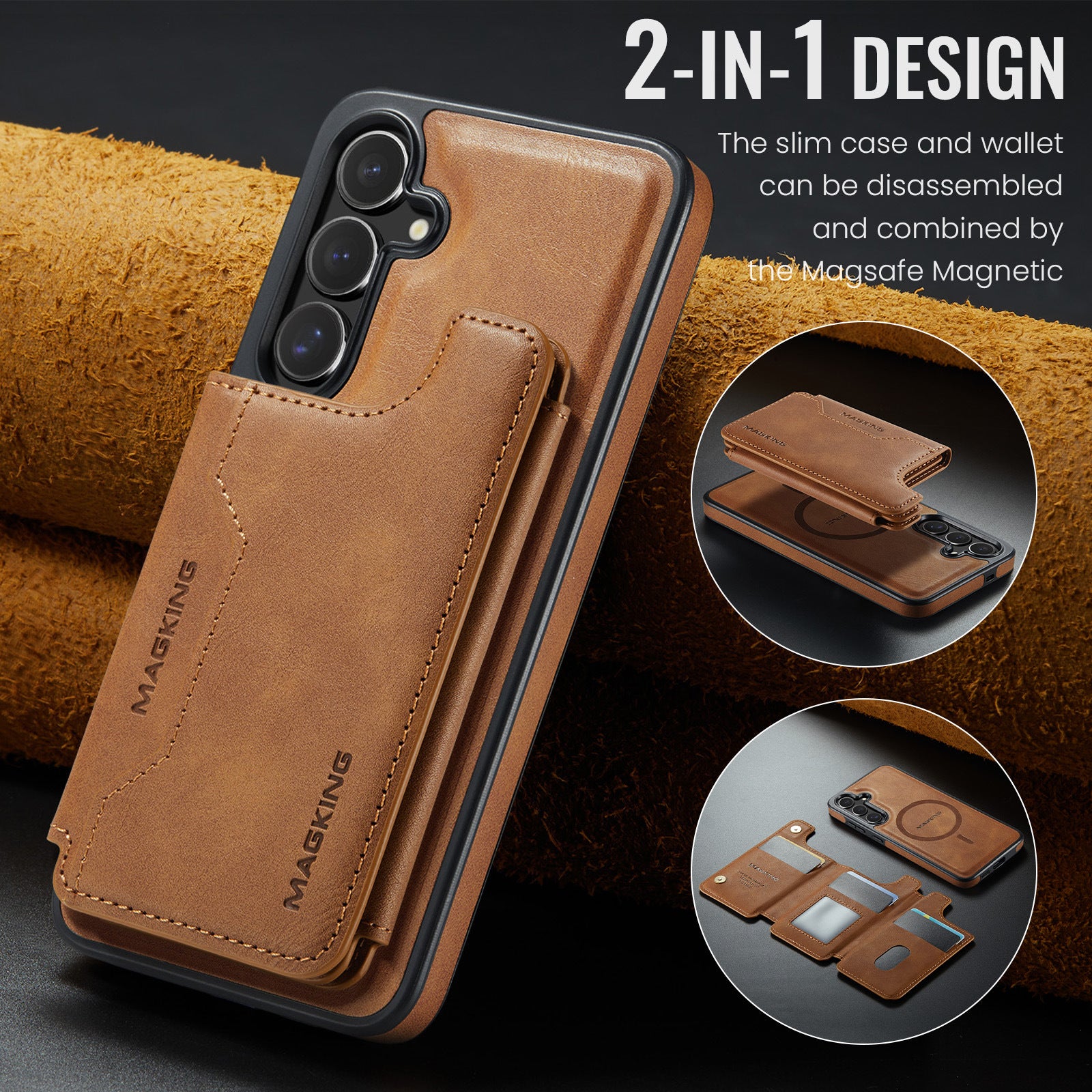 2 in 1 Magnetic Leather Wallet Case for Samsung - 图片 8