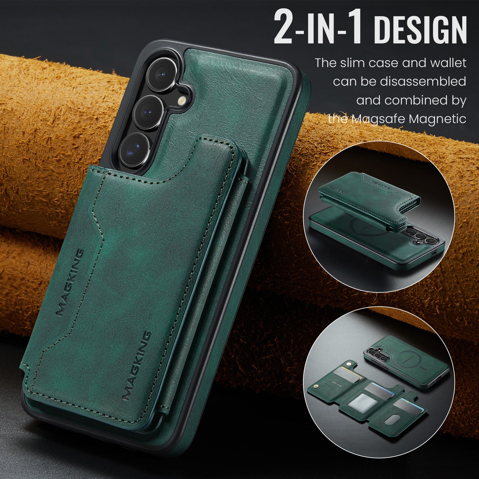2 in 1 Magnetic Leather Wallet Case for Samsung - 图片 10