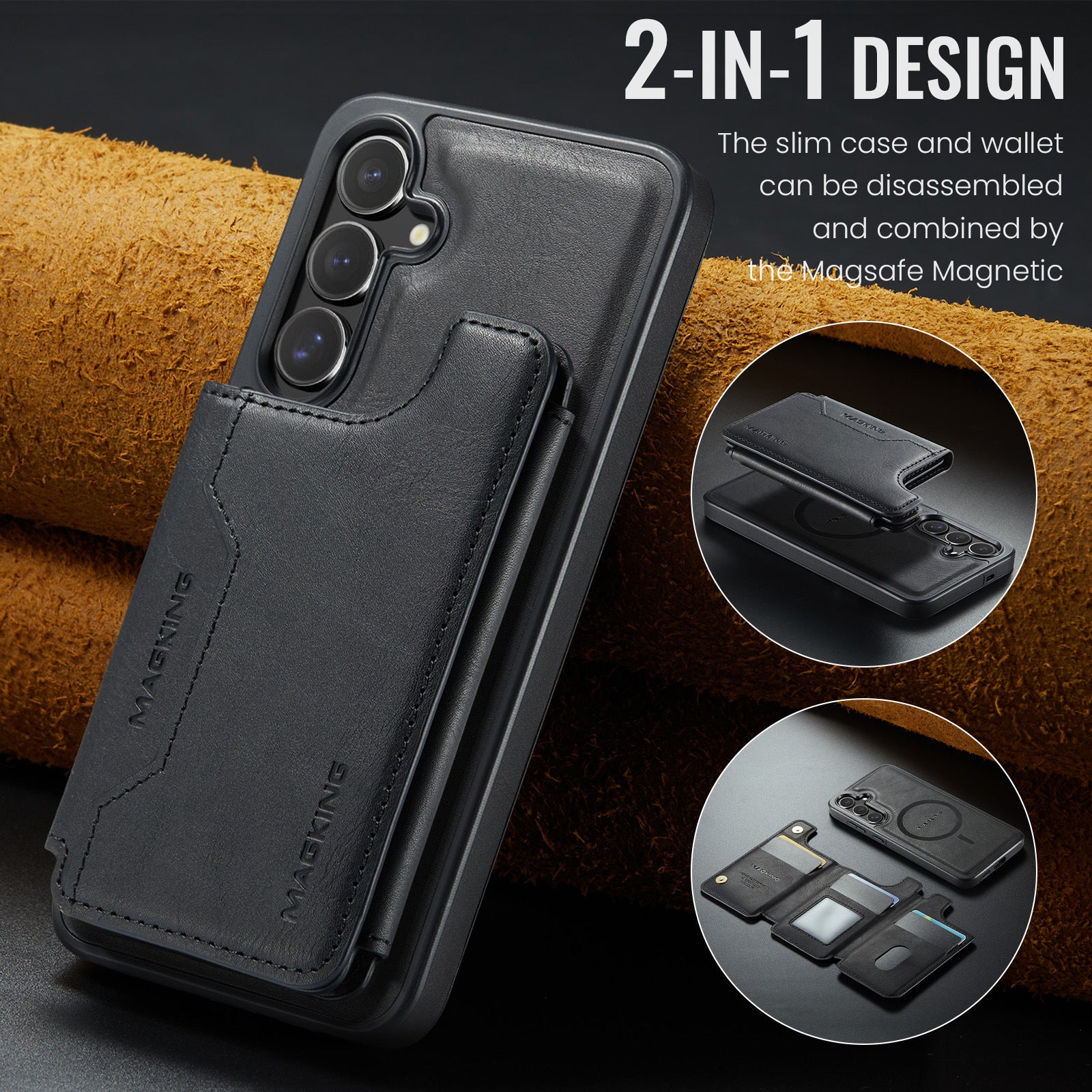 2 in 1 Magnetic Leather Wallet Case for Samsung - 图片 7